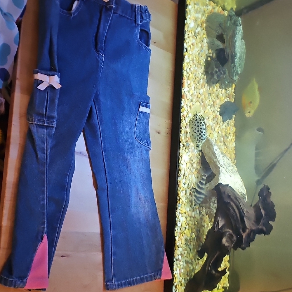 Blue Denim Pants with Pink Accents